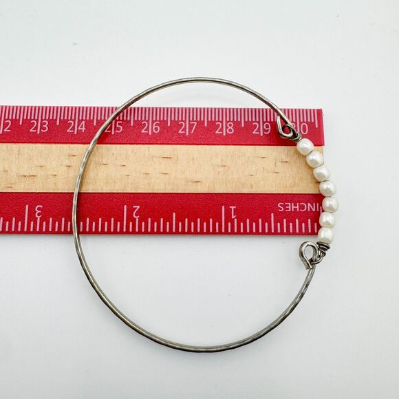 4 Silver Tone Stackable Bracelets Vintage Rhinestone Pearl Inspirational Heart - Picture 11 of 14